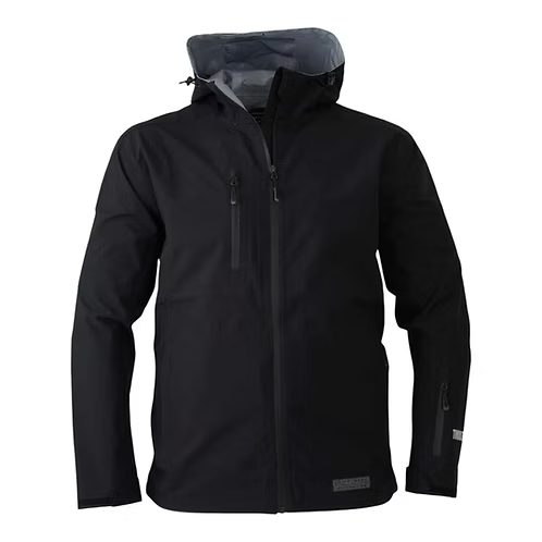 Black jacket with a hood on a white background
