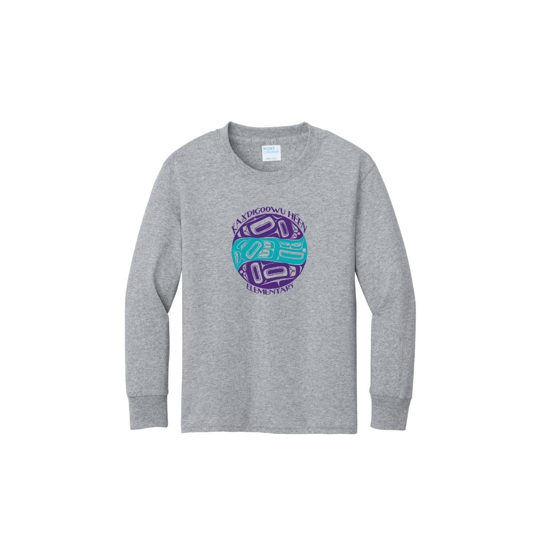 Grey youth long sleeve t shirt with full chest KHE print