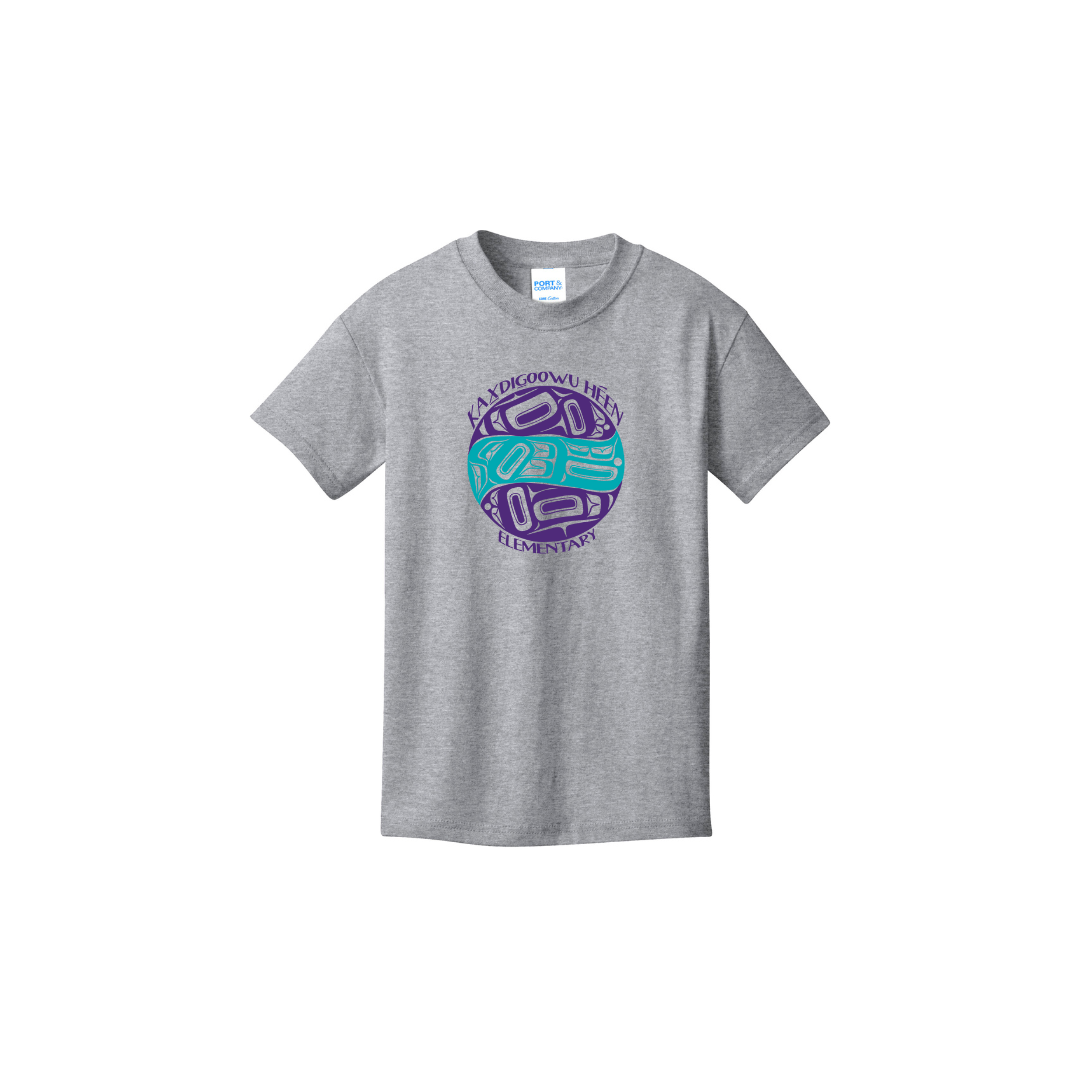 Grey adult short sleeve t shirt with full chest KHE print
