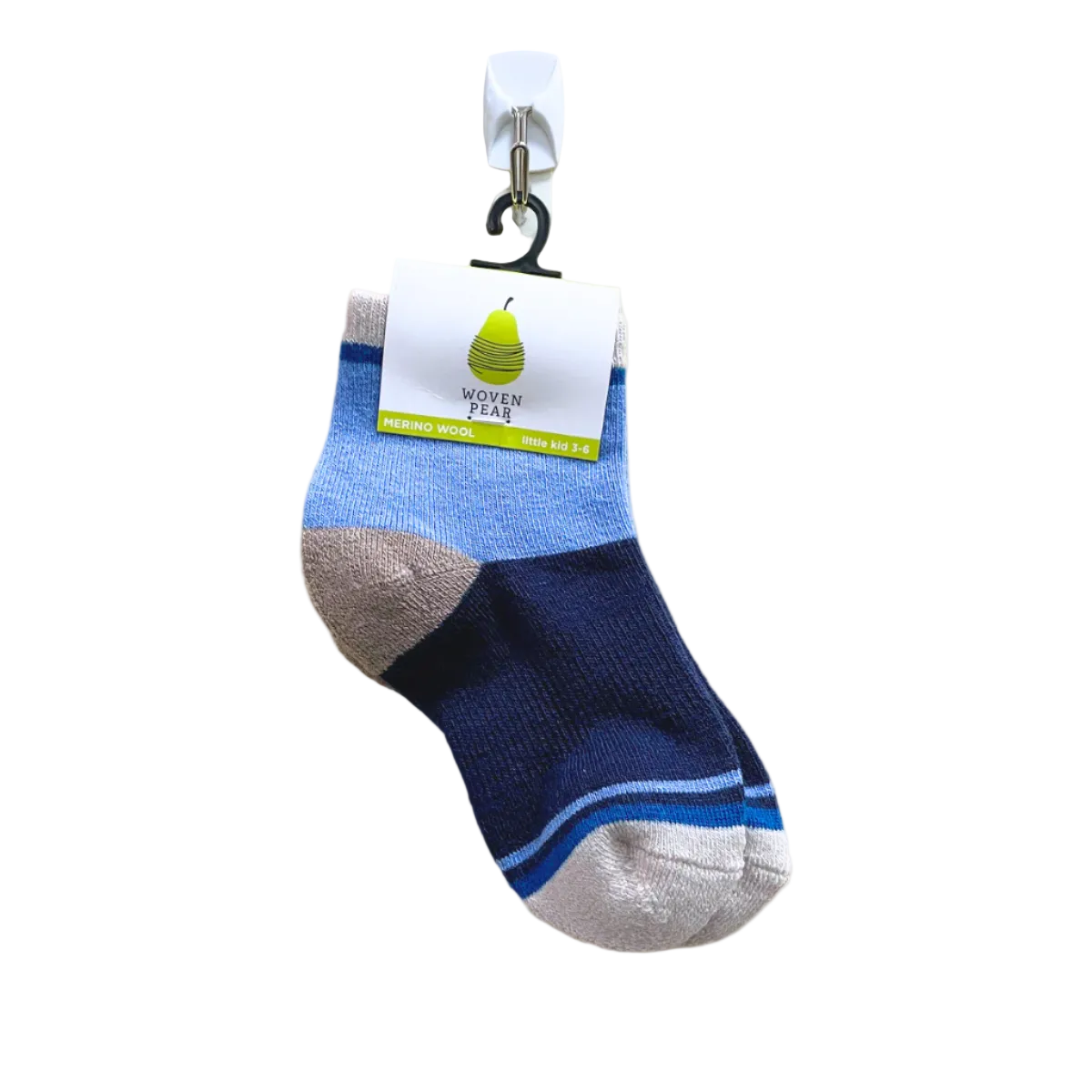 A pair of blue socks with cream colored toe box