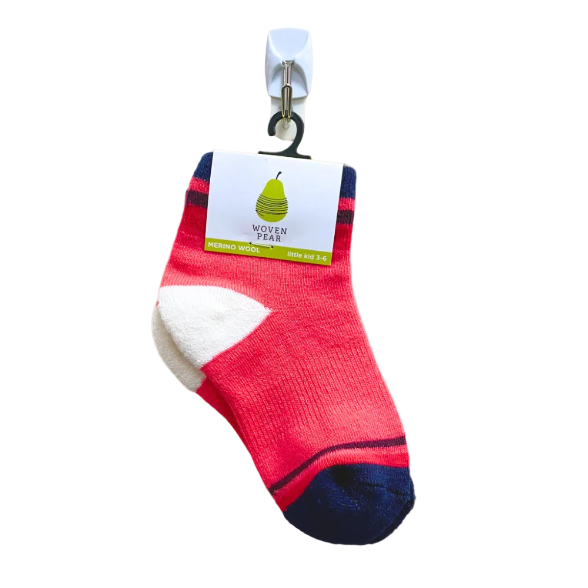 A pair of red socks with navy toe box