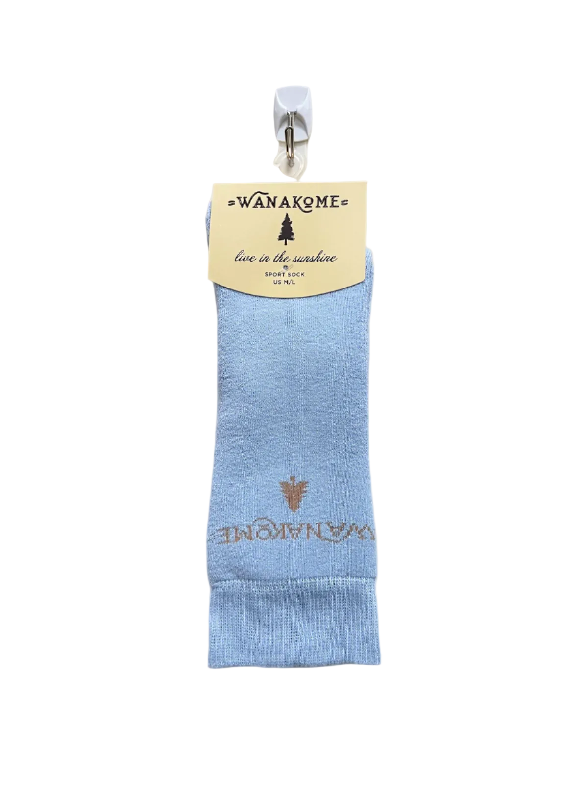 Pair of socks in light blue with beige wanakome brand tag