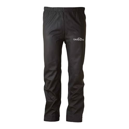 Black pants with a brand logo on a white background