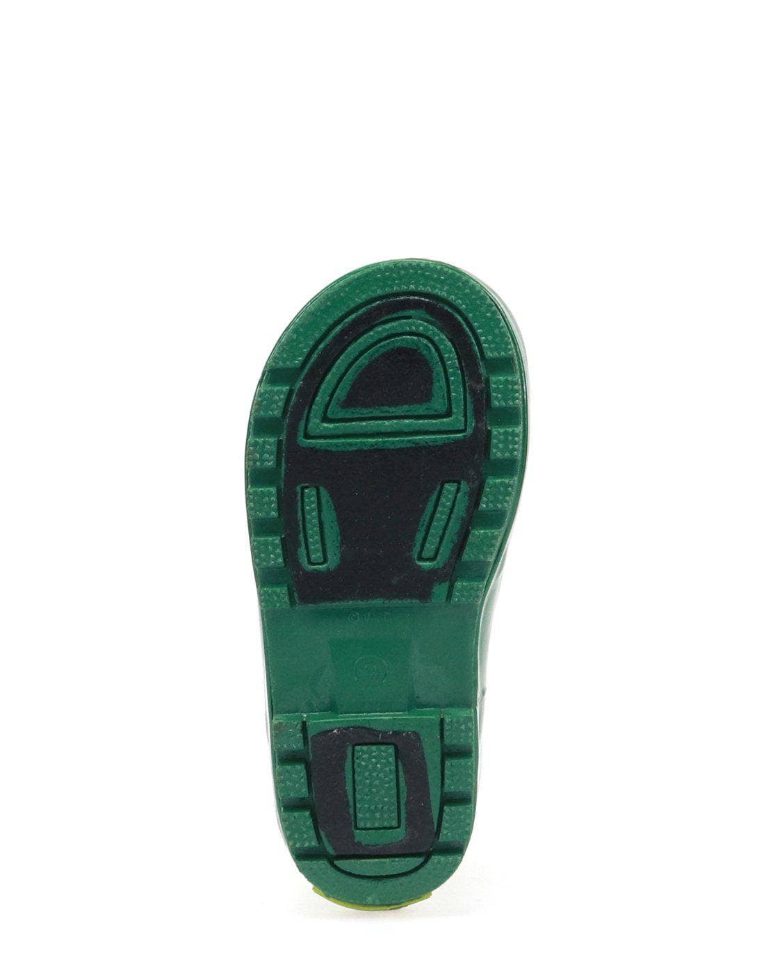 Green shoe sole with black accents on a white background