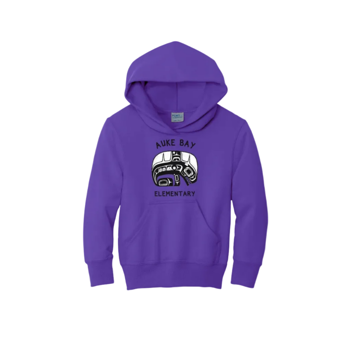 Purple hoodie with a logo and text on a white background