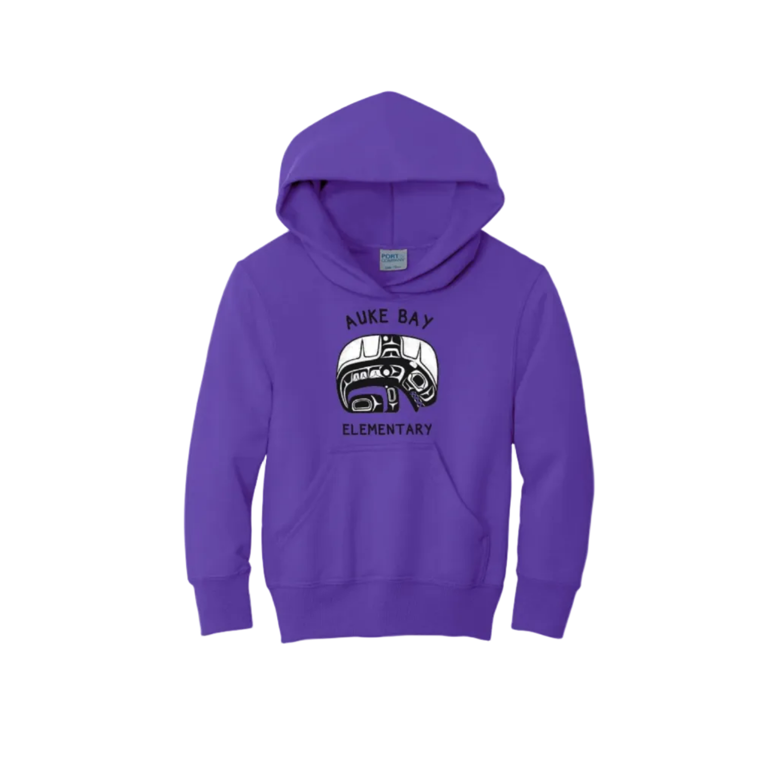 Purple hoodie with a logo and text on a white background