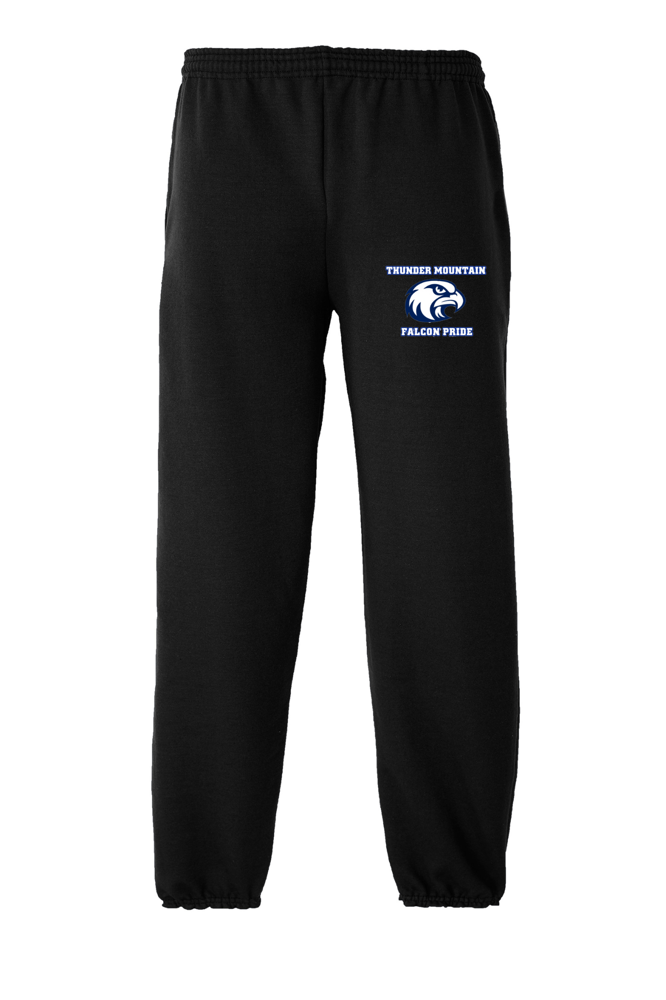 black sweatpants with front leg logo