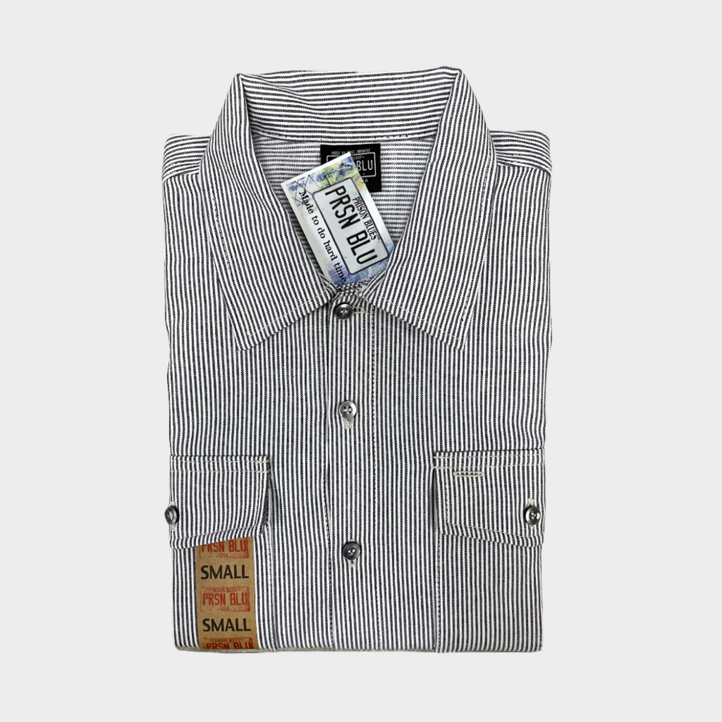 Hickory shirt long sleeve with full button up. chest pocket on each side