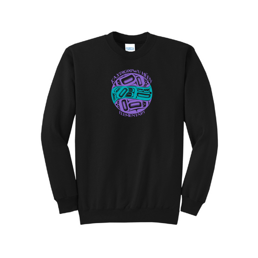 Black adult crew neck sweatshirt with full chest KHE print