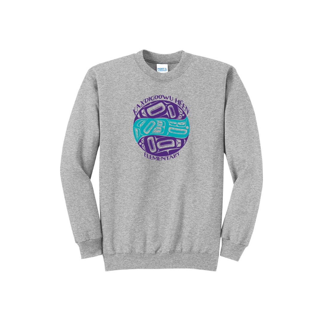 Grey adult crew neck sweatshirt with full chest KHE print