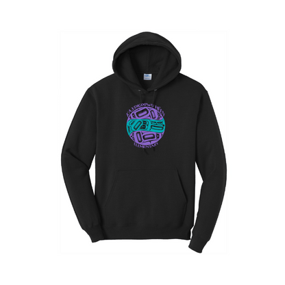 Black adult hoodie with KHE full front print