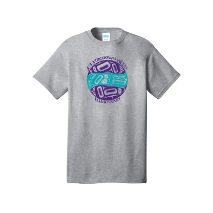 Grey adult short sleeve t shirt with full chest KHE print
