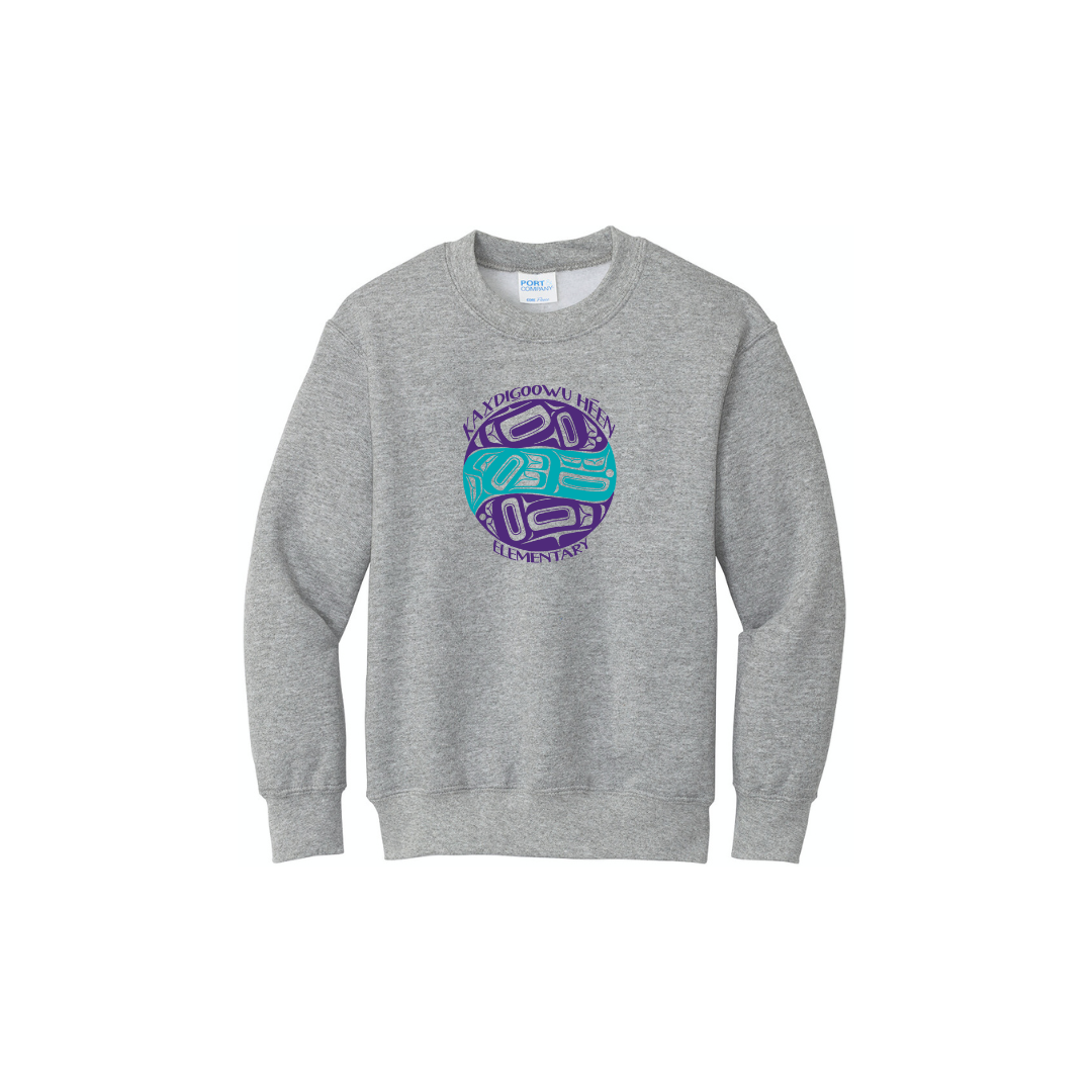 Grey youth crew neck sweatshirt with full chest KHE print