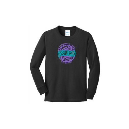 Black youth long sleeve t shirt with full chest KHE print