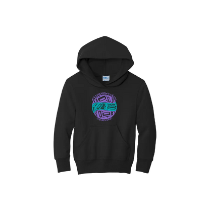 Black youth hoodie with KHE full front print