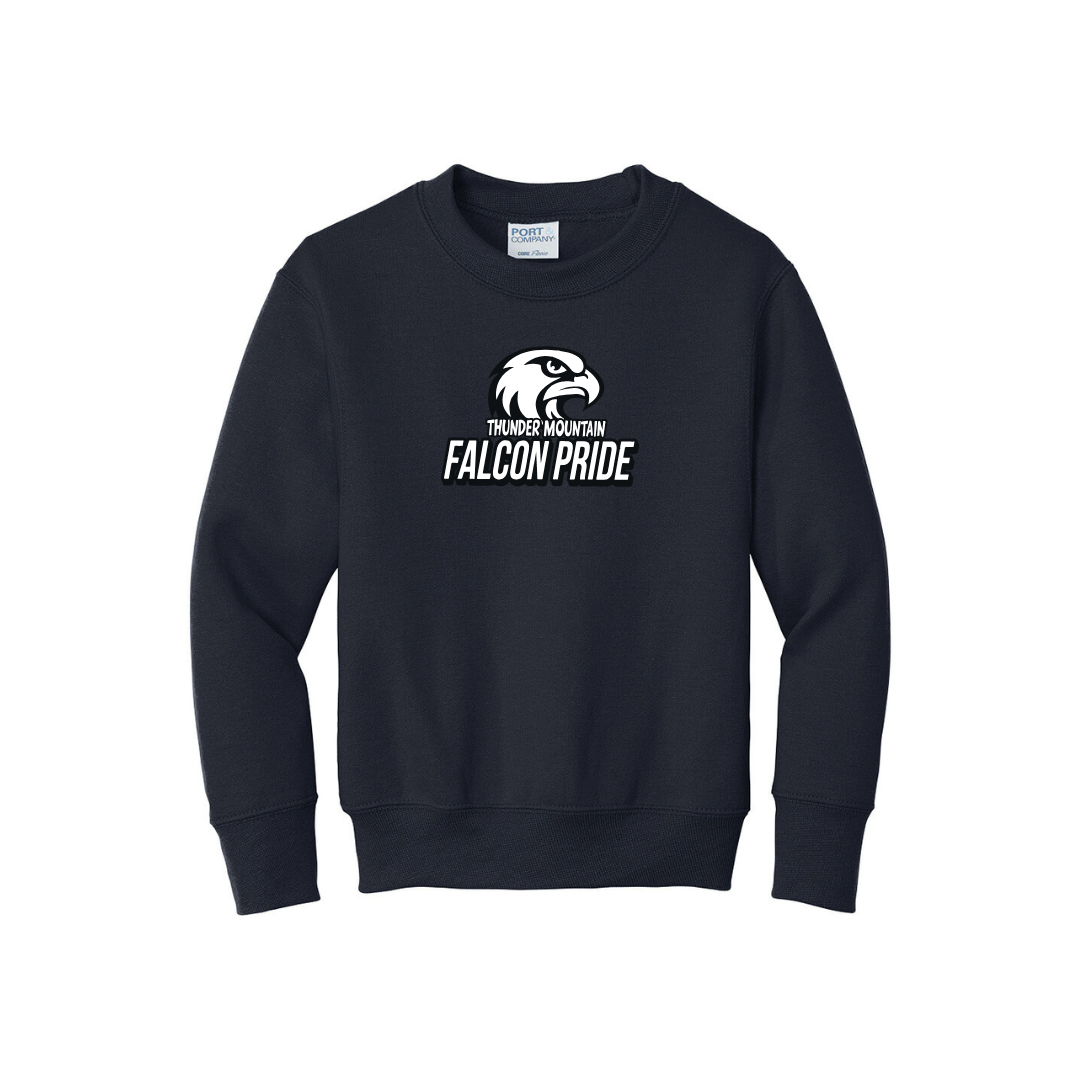 TMMS Crew Neck Sweater with Falcon Above Text Chest Print