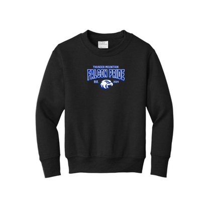 TMMS Crew Neck Sweater with Text-Above-Falcon Chest Print