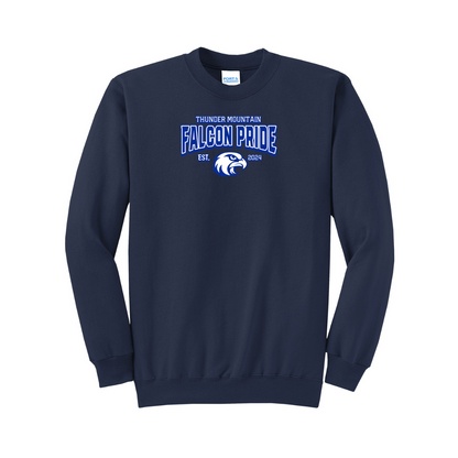 TMMS Crew Neck Sweater with Text-Above-Falcon Chest Print