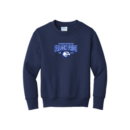 TMMS Crew Neck Sweater with Text-Above-Falcon Chest Print