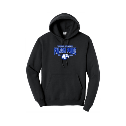 TMMS Pullover Hoodie with Text-Above-Falcon Chest Print