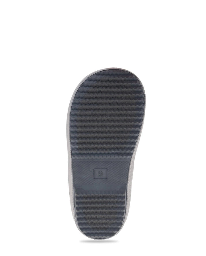 Close-up of a gray shoe sole on a white background