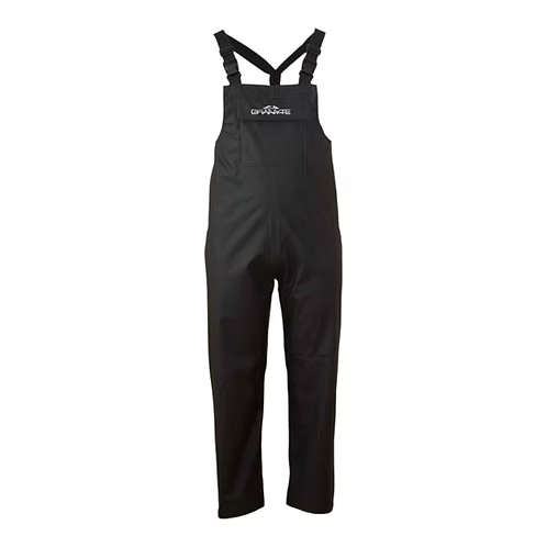 Black bib overalls with suspenders on a white background