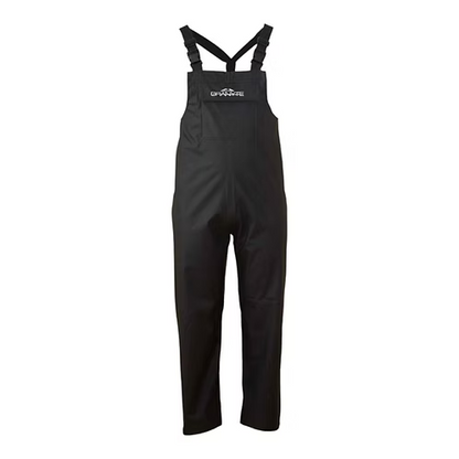 Black bib overalls with suspenders on a white background
