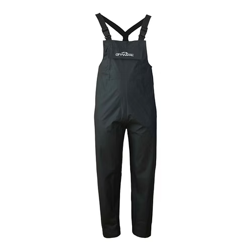 Black bib overalls with suspenders on a white background