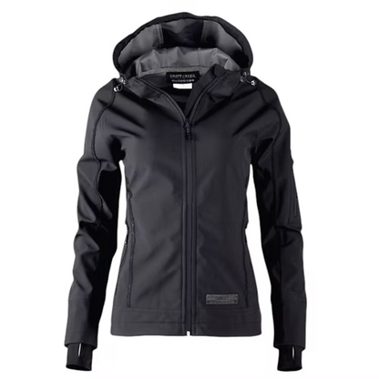 Black jacket with a hood on a white background