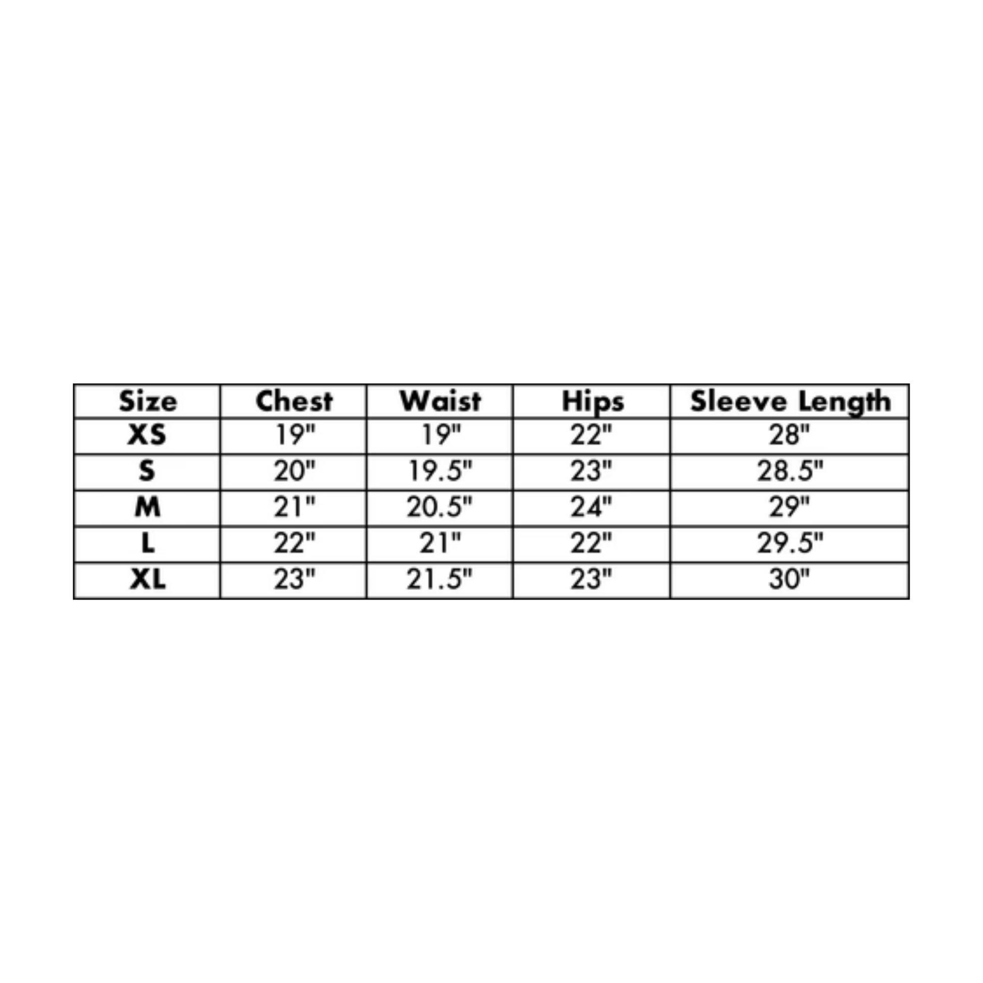 Womens size chart from wanakome for parka