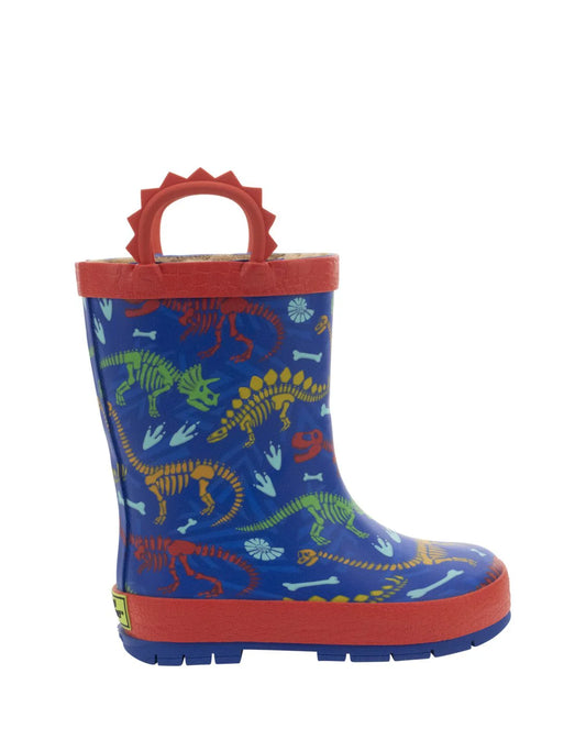 Kids Dino Fossils Faux Fur Rain Boot - Blue
