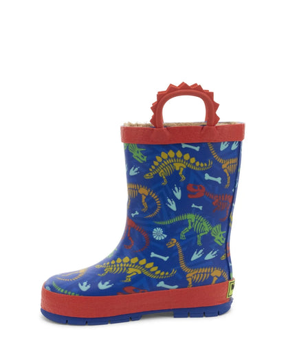 Kids Dino Fossils Faux Fur Rain Boot - Blue