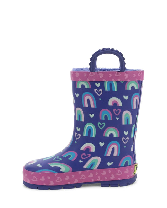 Kids Rainbow Hearts Faux Fur Rain Boot - Purple