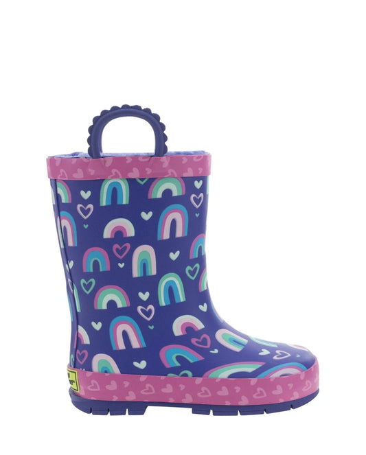 Kids Rainbow Hearts Faux Fur Rain Boot - Purple
