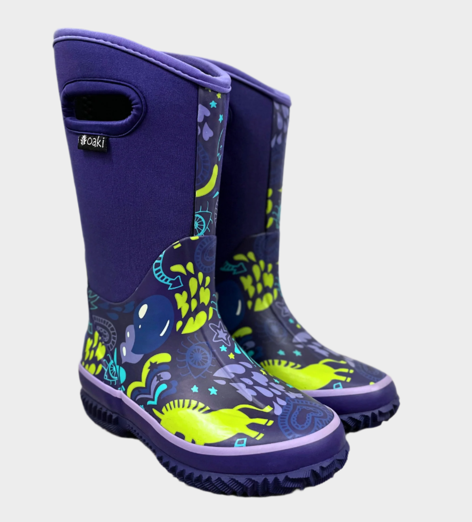 kids neoprene boots purple unicorns