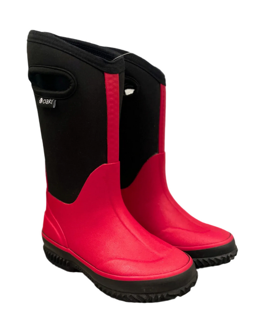 kids neoprene boots with cutout handles red with black panels