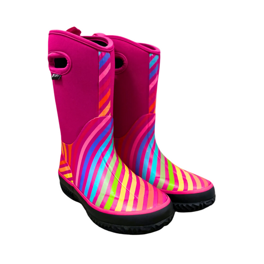kids neoprene boots pink rainbow stripes