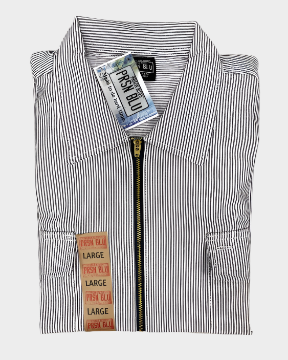 Prison Blues Hickory Work Shirt with Zipper Striped S