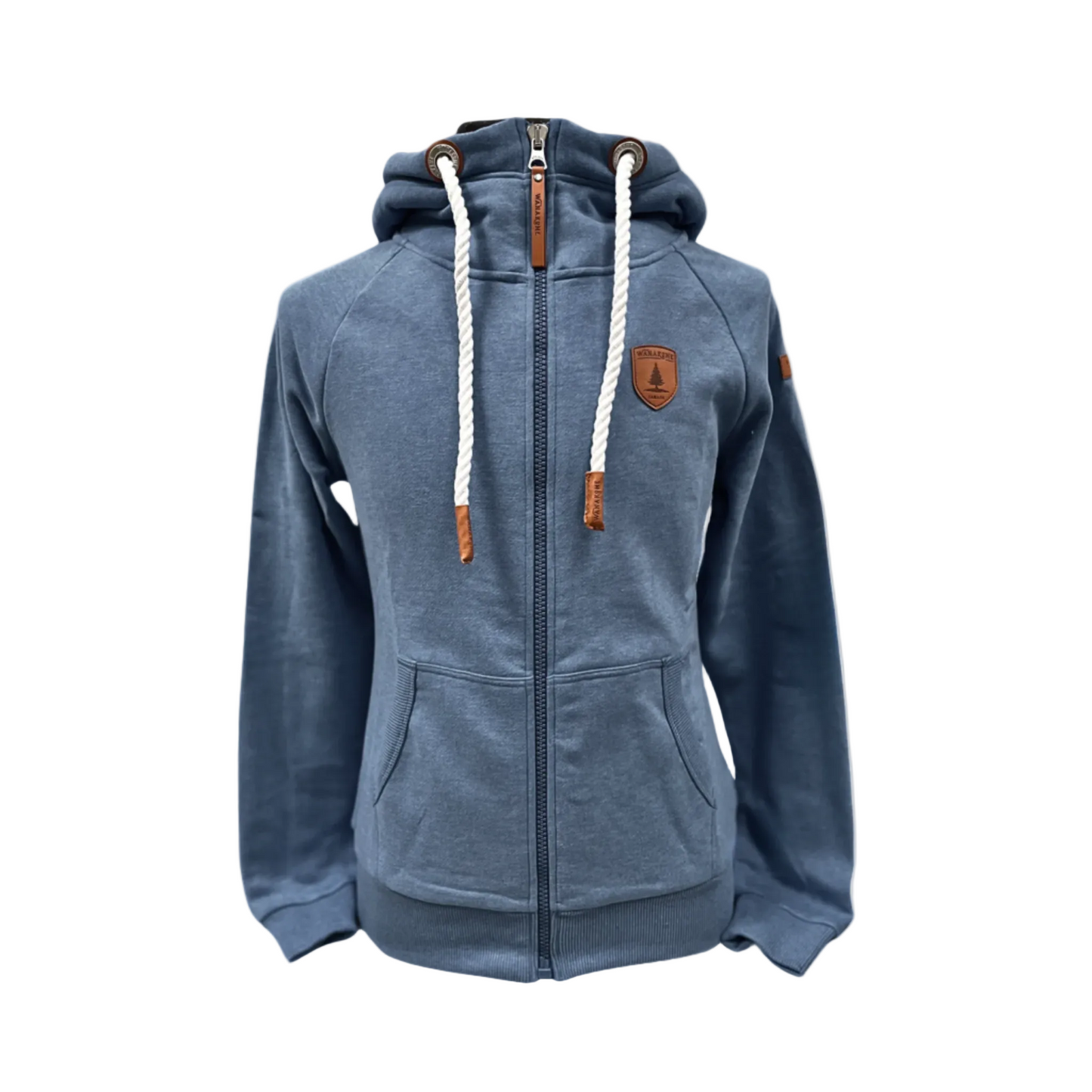 Womens Full zip hoodie with cowl neck.  Shown in heathered navy.