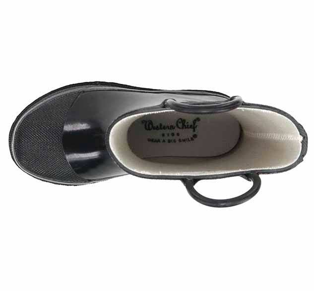 Black clog shoe with white interior on a white background