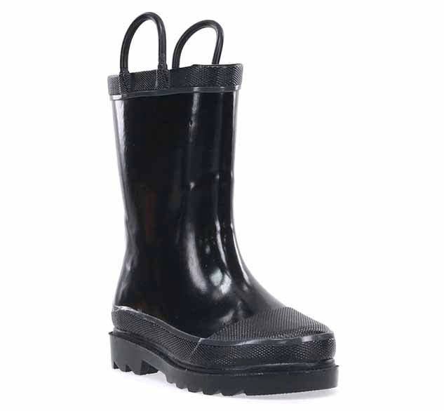 Black rain boot on a white background