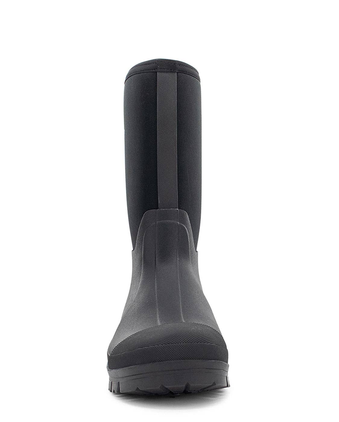 Black rubber boot on a white background