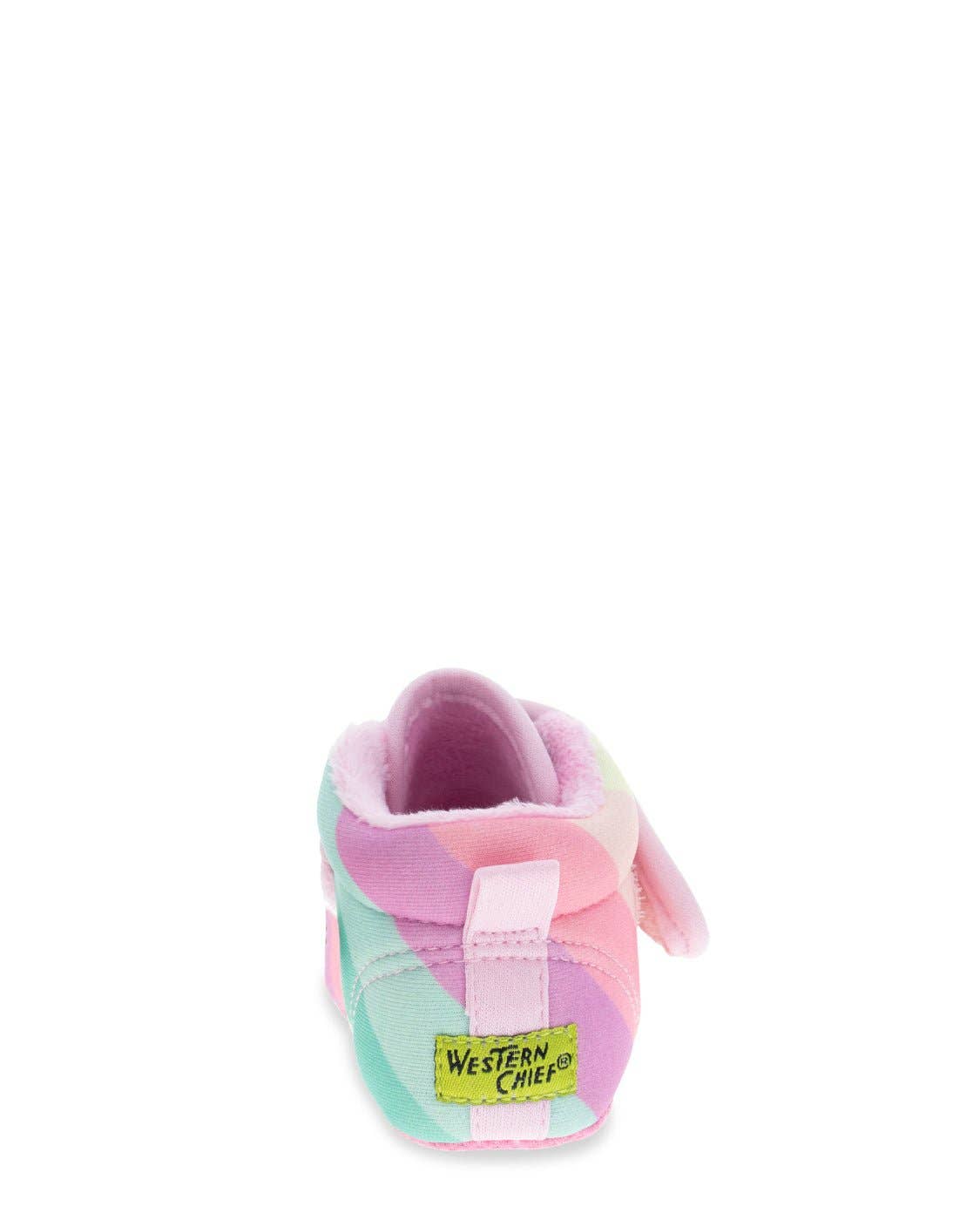 Colorful baby shoe with a visible brand label on a white background