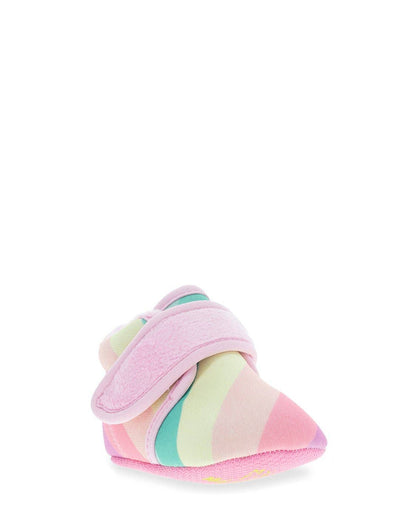 Pastel striped baby shoe on a white background