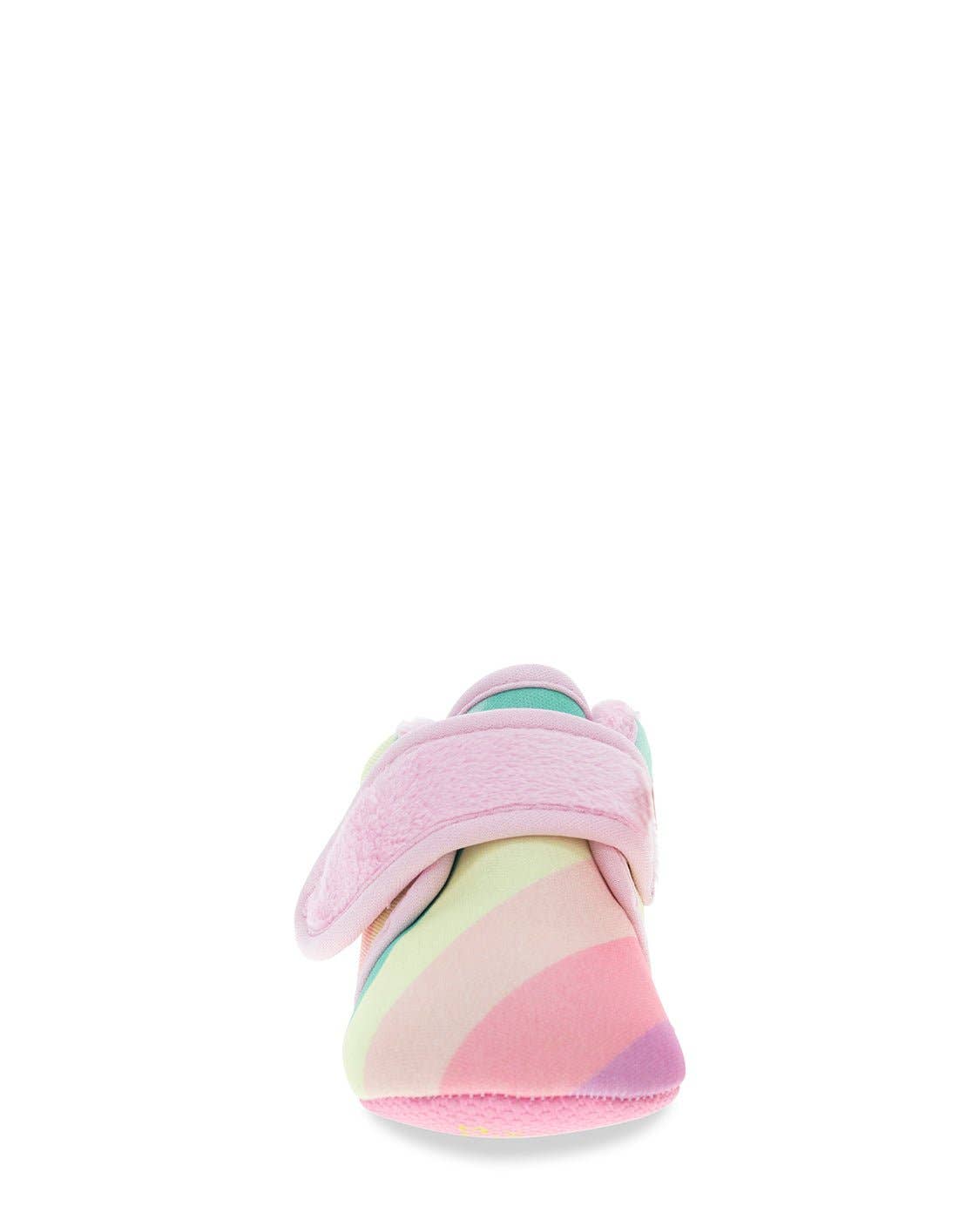 Baby shoe with pink strap on a white background