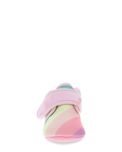 Baby shoe with pink strap on a white background