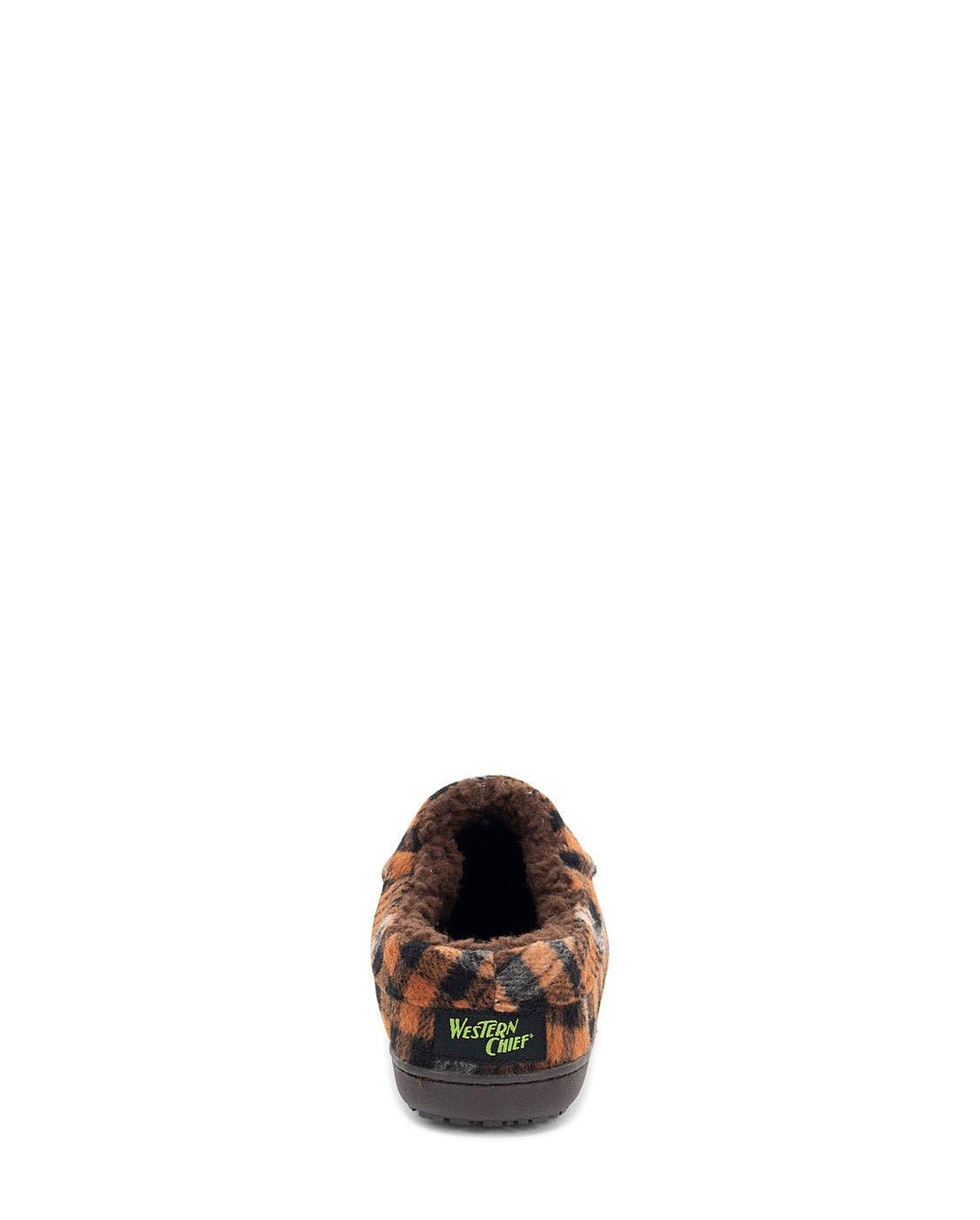 Plaid slipper with 'Western Chief' logo on a white background