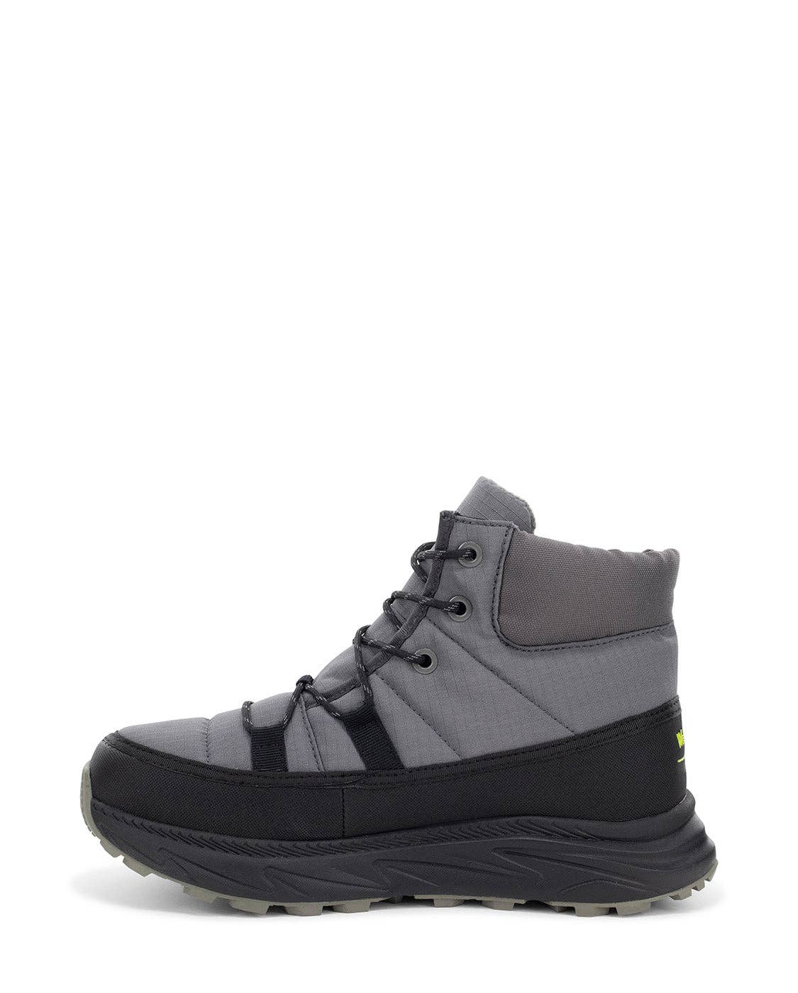 Gray and black winter boot on a white background