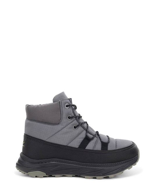 Gray and black winter boot on a white background