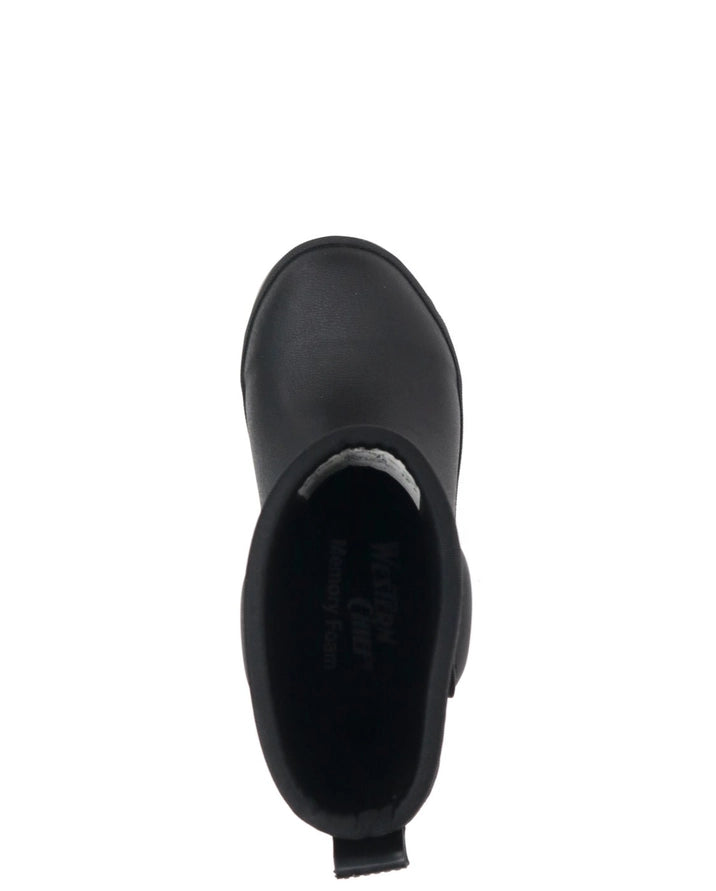 Black rubber boot on a white background